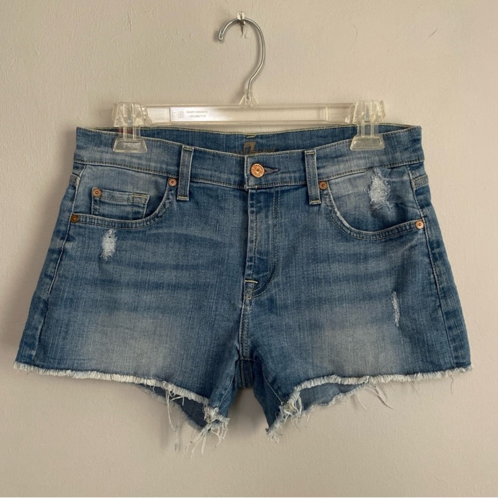 7 FOR ALL MANKIND Mid Rise Distressed Cut Off Jean Shorts 27
